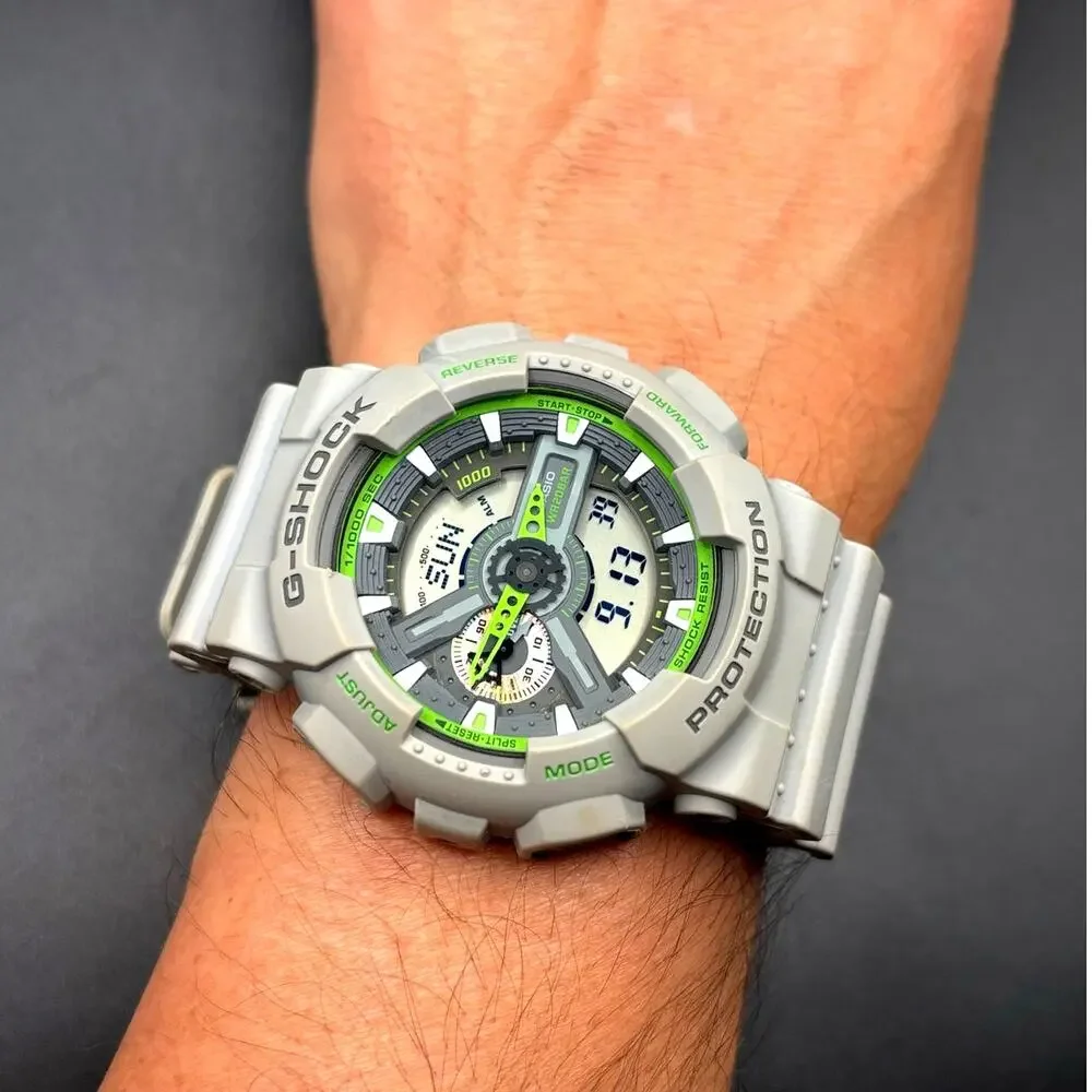Casio G-Shock GA-110TS-8A3 Gray Neon Green Ana-Digi 51mm Men’s Watch